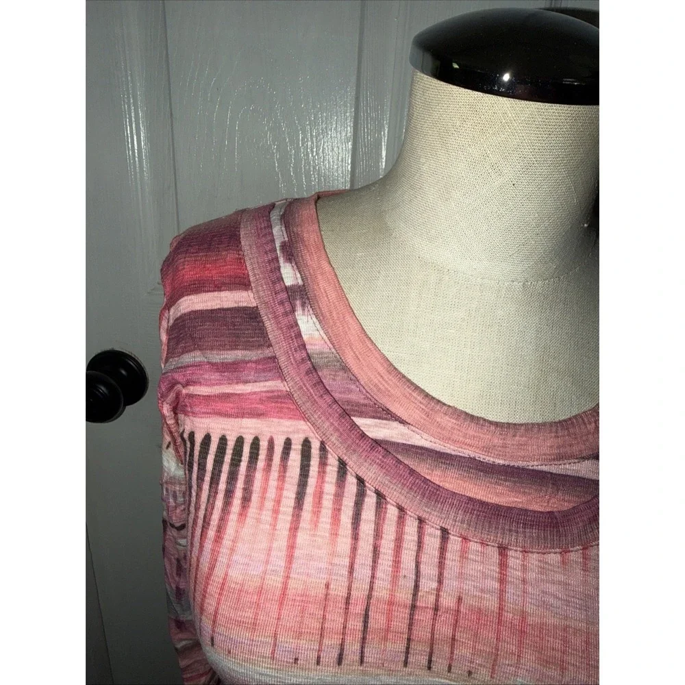 David Cline Women's Crushed Layered Look Tee Long Sleeve Size XS Multi Orchid